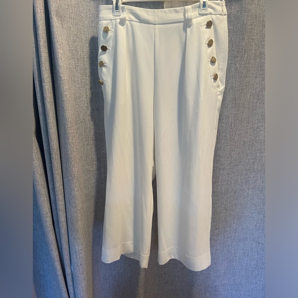 DKNY nautical cropped slacks with gold buttons